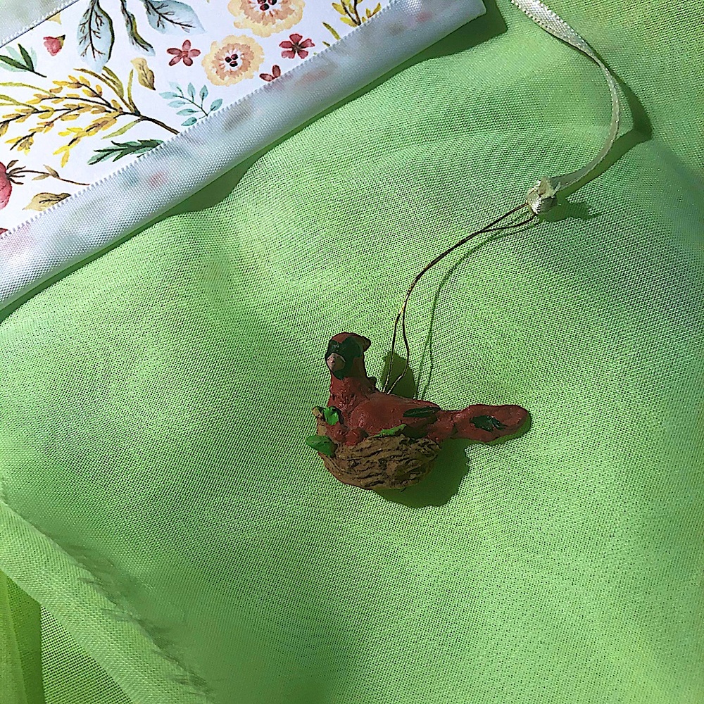 Elegant Floral Bookmark w Tiny Cardinal Nest Charm - Picture 3 of 7